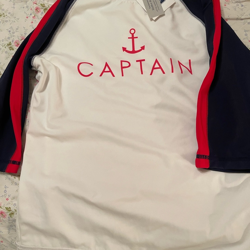 Janie and Jack White and Navy Kids Swim Rashguard